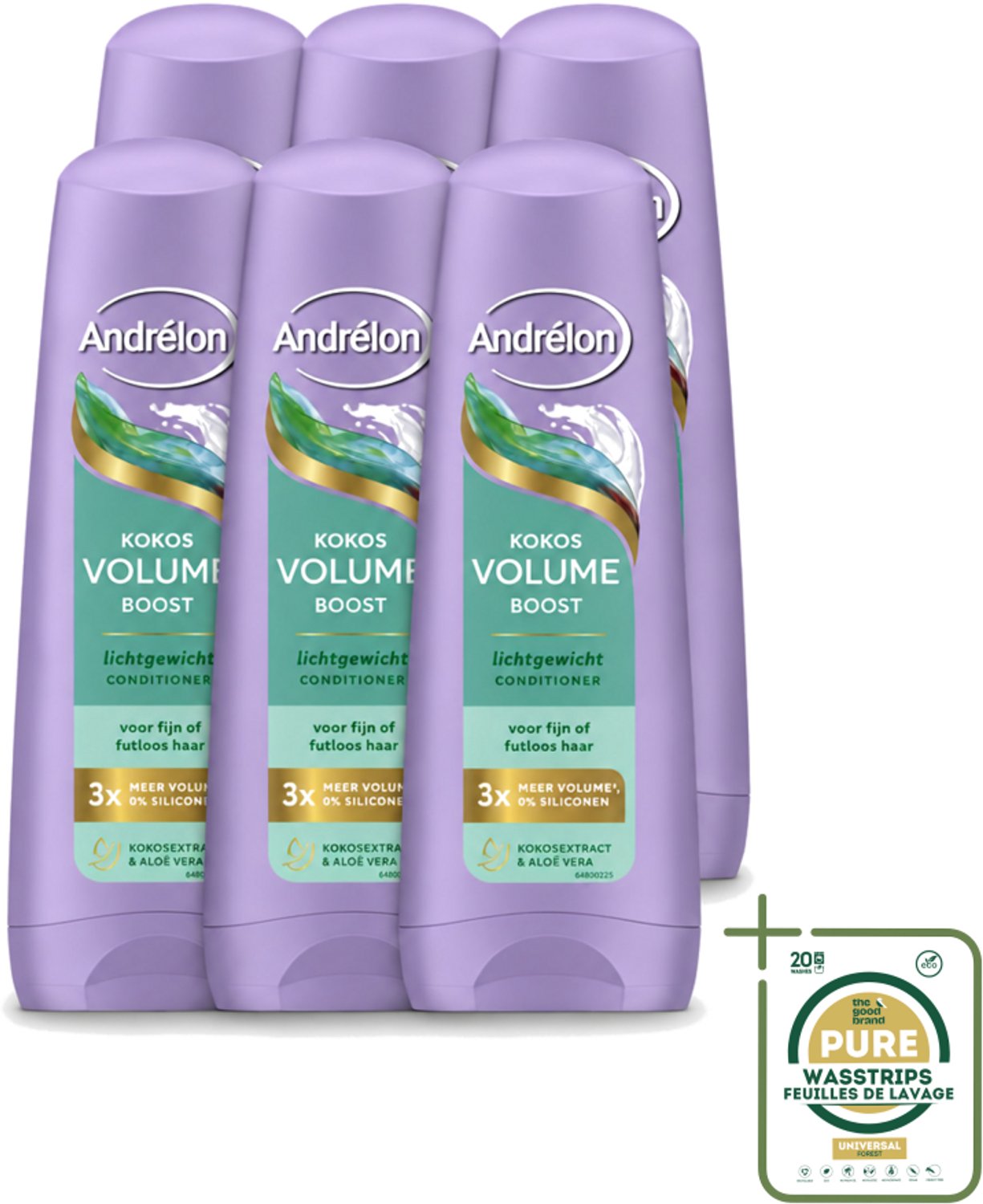 6 x Andrélon – Conditioner – Volume Boost – 200 ml - Wasstrips - Haarvolume - Kokosconditioner - Futloos Haar - Volumeboost - Luchtig Haar