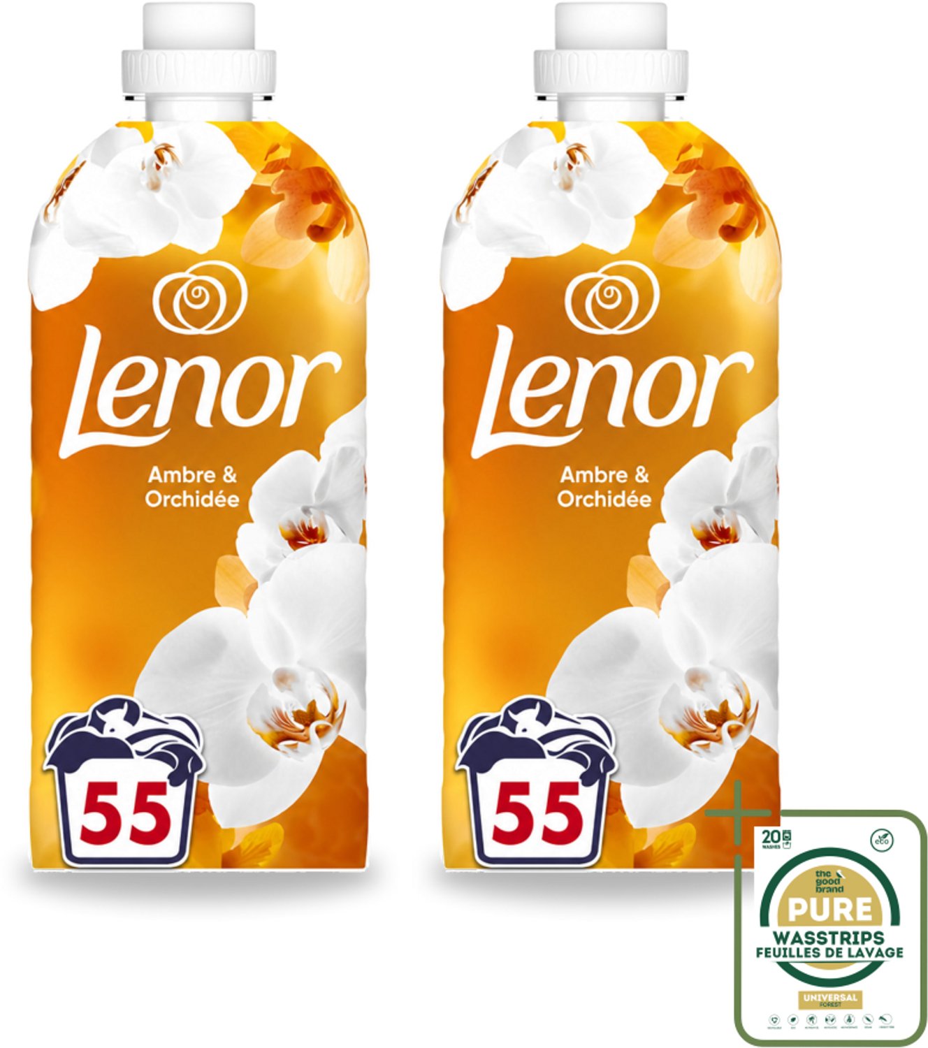 2 x Lenor - Wasverzachter - Amber & Orchidee - Fris & Zacht - 55 Wasbeurten - Wasstrips - Wasverzachter - Geur - Wasbehandeling - Wasmachine - Ontspanning