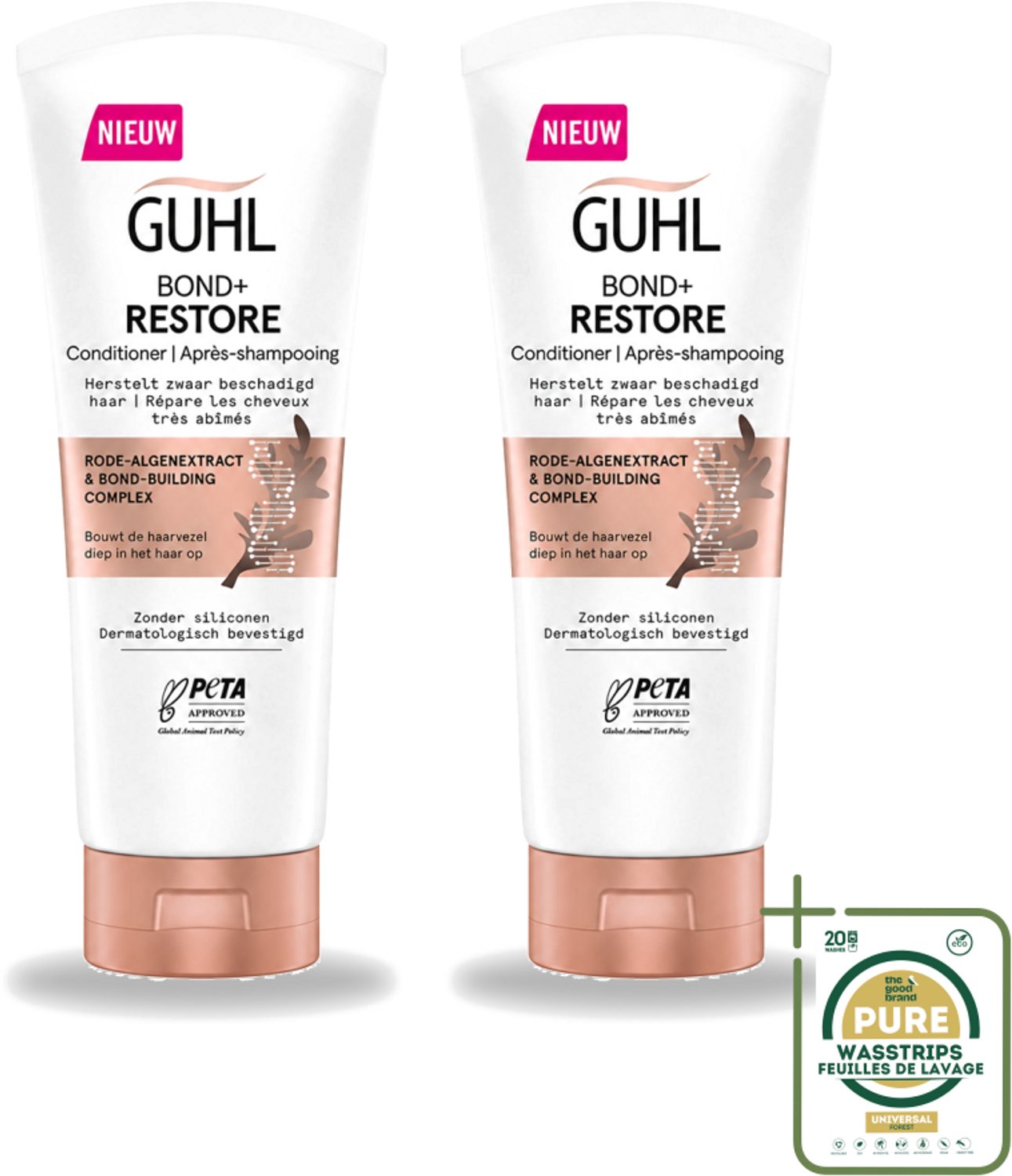 2 x Guhl - Conditioner - Bond+ Restore - 200 ml - Wasstrips - Herstel Haar - Versterk Haar - Beschadigd Haar - Haarstructuur - Haarbruggen