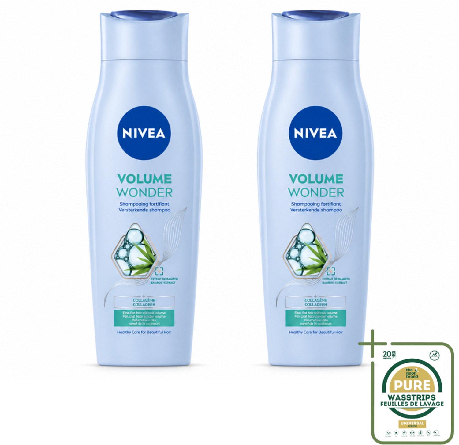 2 x NIVEA - Shampoo - Volumeverzorging - Versterkend - Gezonde Zorg - 250 ml - Wasstrips - Haar Volume - Volumeverzorging - Versterkend Haar - Fijn Haar - Futloos Haar