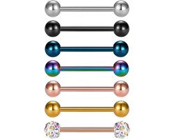 vcmart 7-delige tongpiercing barbell set van 316L chirurgisch staal 12/14/16/18 mm