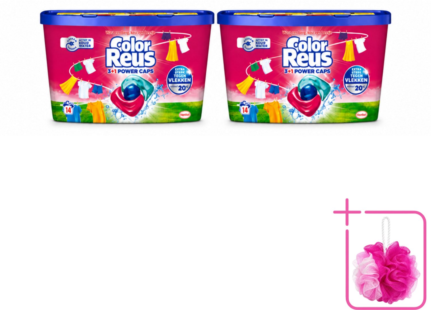 2 x Color Reus - 3+1 Power Caps - Gekleurde Was - 14 Wasbeurten - Bulkverpakking - Kleurbehoud - Douchemop - Wasmiddelcapsule