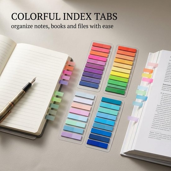 6 Stuks Plakbare Indexlabels 1200 Vellen, 6 Kleuren, Beschrijfbare en Verplaatsbare Indextabs, Bladwijzers voor Boeken, Documenten, School, Kantoor en Dagelijkse Organisatie — afbeelding 4