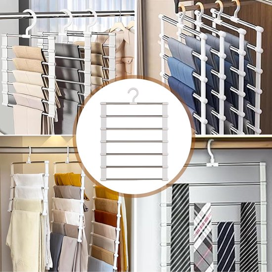 3 stuks broekhangers, ruimtebesparende broekhangers, opvouwbaar, antislip, kledinghanger, meervoudige kledinghanger, wit, kledingkast, organizer voor broeken, jeans, sjaals, handdoeken — afbeelding 5