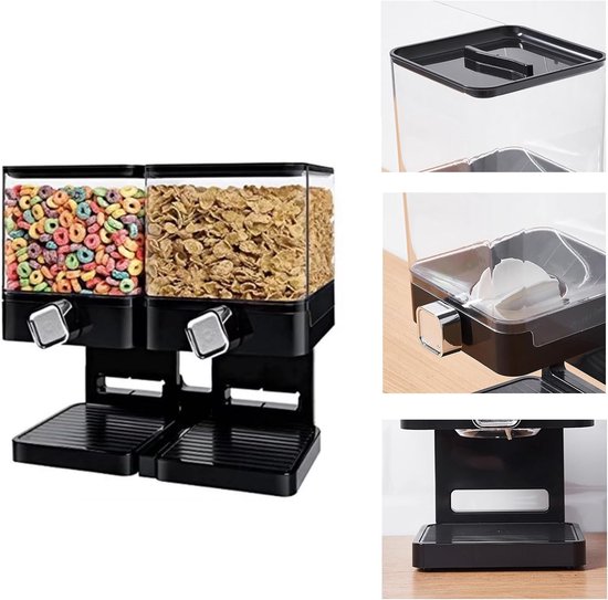 Syfunlv Double Cereal Dispenser, vierkante ontbijtdispenser, versnippert geen granen bij het uitgeven, luchtdicht gesloten, transparant, voor muesli/diervoer/snoep (1,8 l enkele verpakking) — afbeelding 4