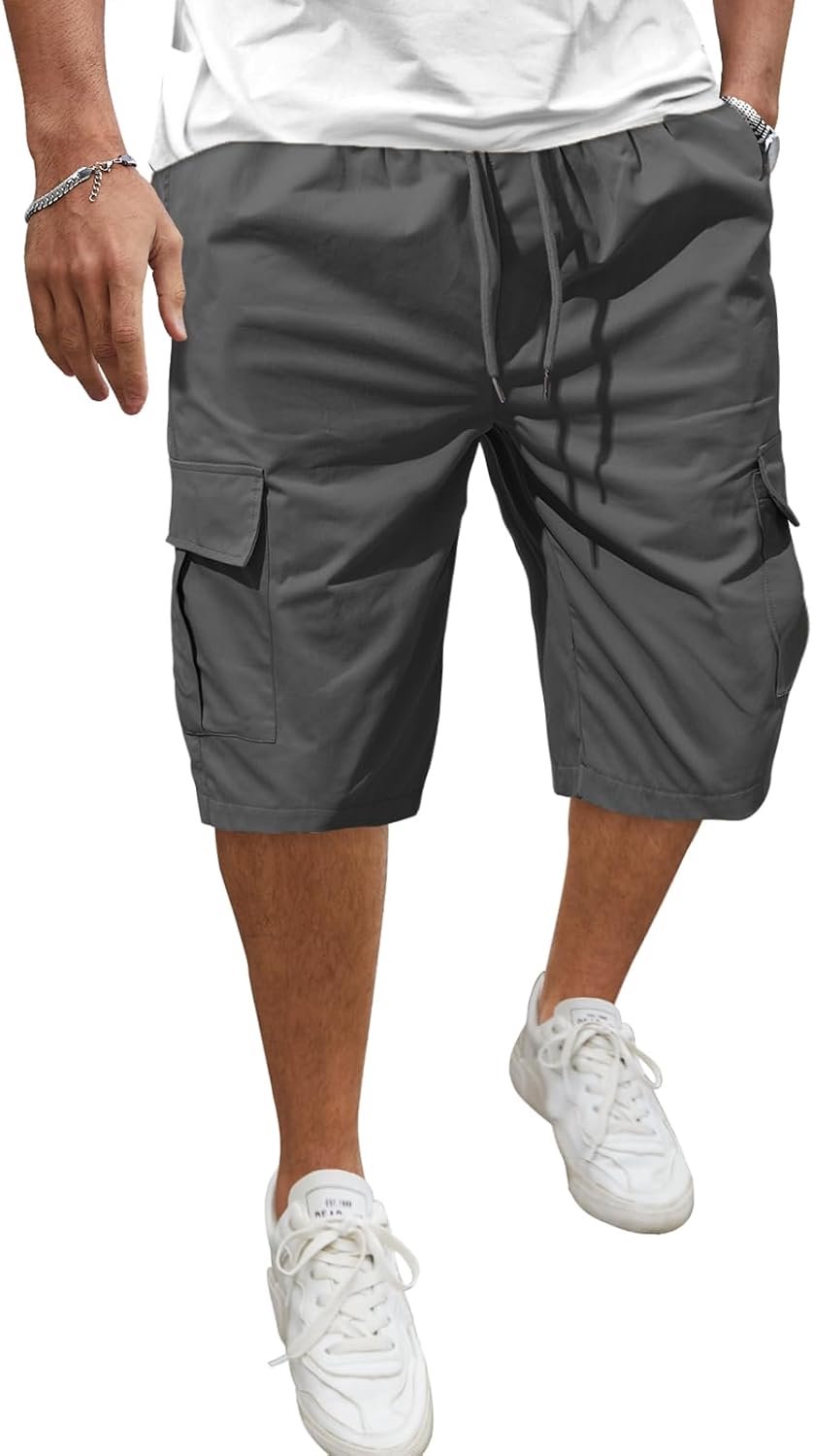 Voqeen Korte broek heren cargo shorts casual katoen trekkoord cargobroek zomer vrijetijdsbroek elastische taille stretch shorts met zakken