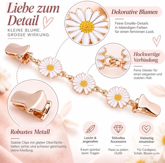 5 stuks Daisy cardigan clips voor dames, metaal, elegante kledingclips voor het vastbinden van truien, gebreide jas, blouse, decoratieve cinch-clip voor sjaals, doeken en stijlvolle outfits — afbeelding 4