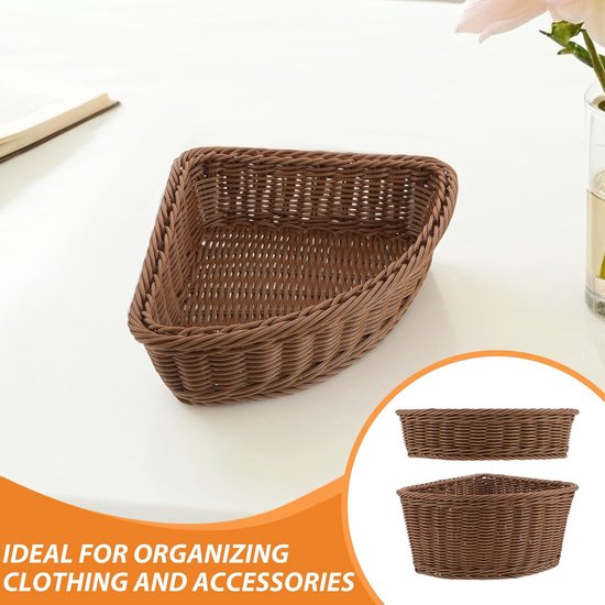 2 Stuks Delige Driehoekige Plastic Hoekmanden in Imitatie Rattan Stijl Ruimtebesparende Opbergers voor Keuken Badkamer Woondecoratie voor Groenten Fruit Kleine Accessoires — afbeelding 2