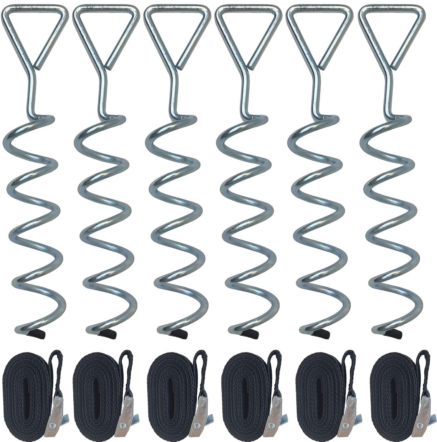 Set van 6 Trampoline Ankeren met Driehoekige Kop, Verankering voor Trampolines, Speeltuin Accessoires, en Tent Bevestigingen met Haringen en Bandjes
