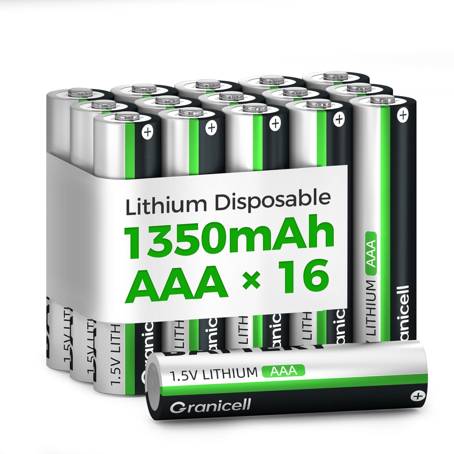 Granicell 16 Pack AAA Lithium Batterijen - 1350mAh 1.5V Niet Oplaadbare Batterijen - Lange Duurzaamheid voor Camera's, Zaklampen en Speelgoed - Hoogwa