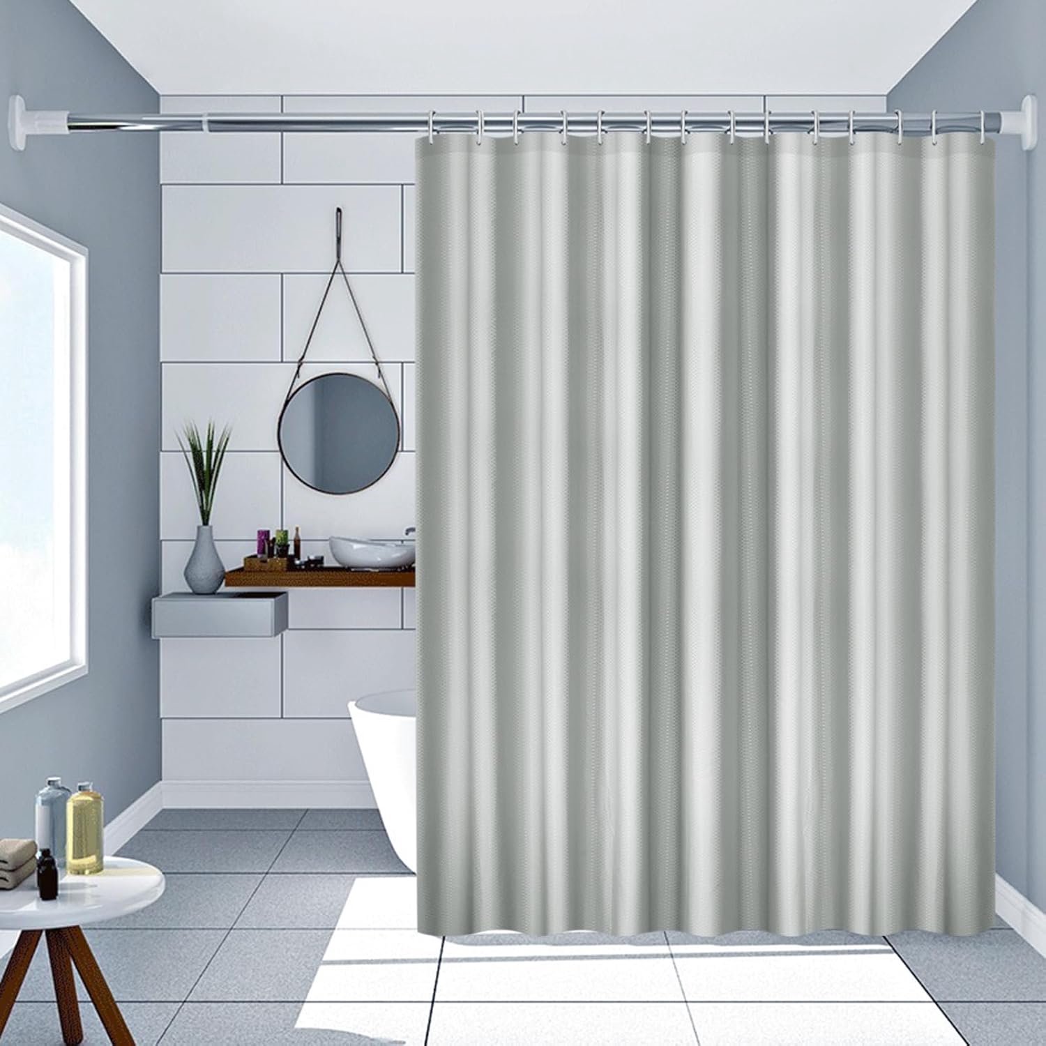 AMDXD Waffle Pattern Fabric Shower Curtain Mildew Resistant Waterproof Washable Polyester Bath Curtain Grey Waffle - ShopVlot