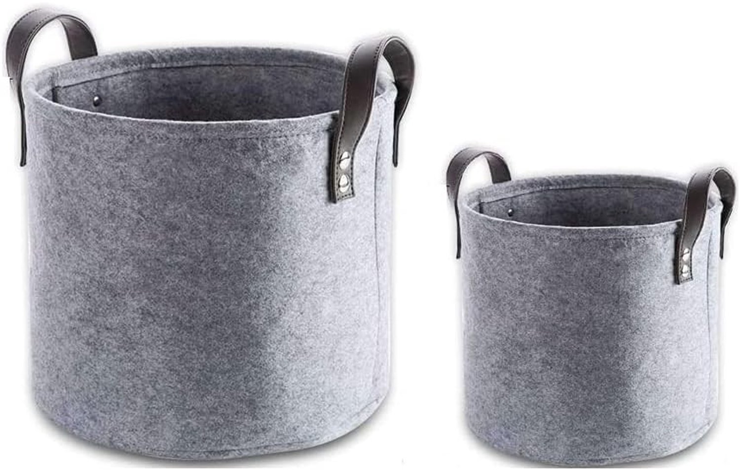 Ronde Vilt Mand Set van 2, Vouwbare Opbergmand voor Kleding en Spullen, Grote Mand voor Rommel en Was (Grijs)