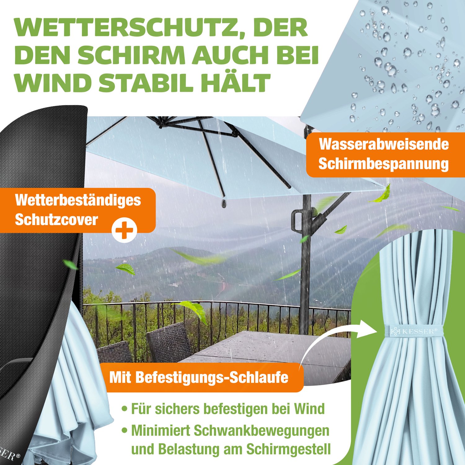 KESSER® Zweefparasol Holly – Parasol met hoes, windbescherming en zwengel – UV-bescherming, aluminium, waterafstotend – Tuinparasol Marktparasol – Lichtblauw/Zwart thumbnail 4