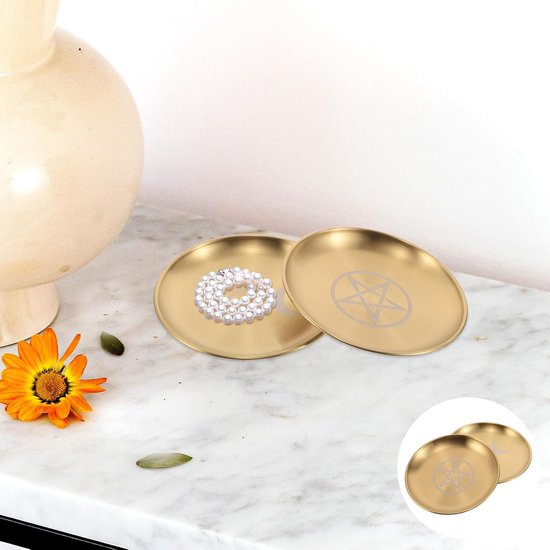 2 Stuks Pentagram Offertray Roestvrij Staal Rituele Altaarplaat Met Maanfasen Voor Wicca Ceremonie Tarot Organisator Wierookhouder — afbeelding 3