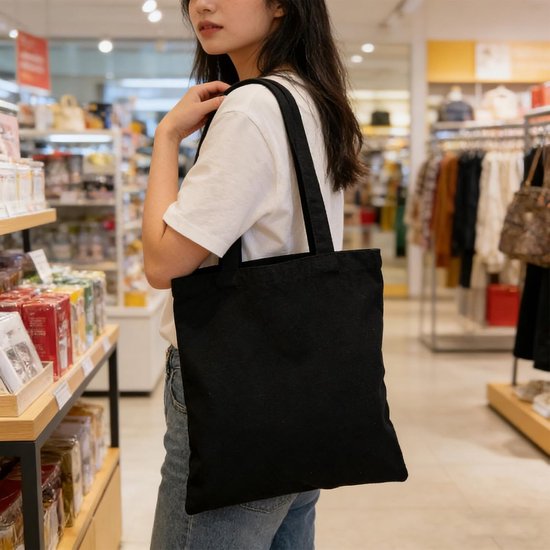 6 Stuks Zwarte Canvas Draagtas Herbruikbare Zomerreistas met Capaciteit voor DIY Schilderen Sublimatie Borduren Boodschappen Creatieve Kunstprojecten — afbeelding 2
