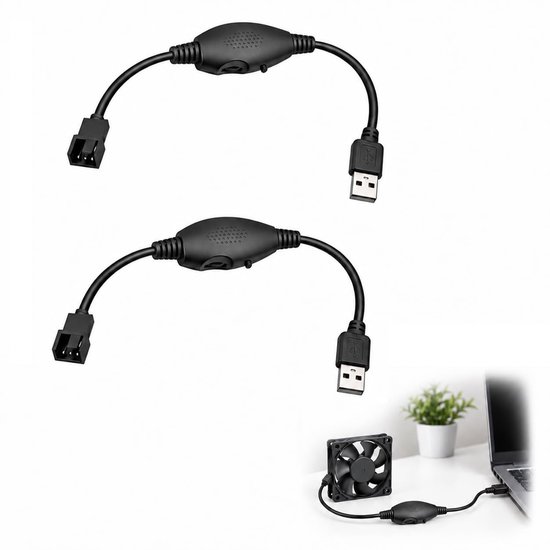 2 stuks 12 V opwaartse USB naar 3-polige en 4-polige pc-ventilator, ommantelde voedingskabel, adapterkabel met schakelaar, toerentalregelaar voor computer, ventilator, koeling, elektronische apparaten — afbeelding 5