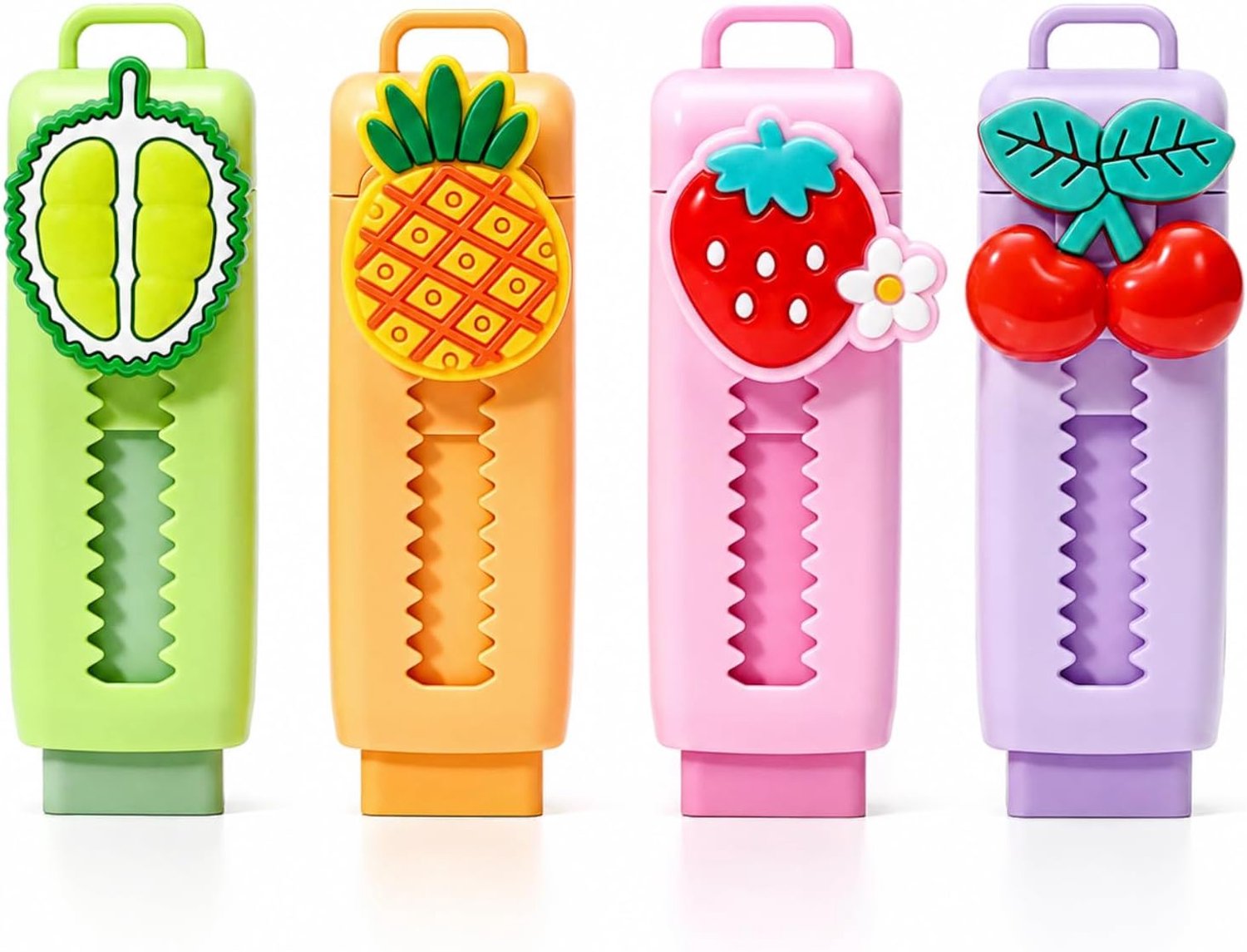 Intrekbare gummen voor kinderen - 4 stuks fruitdesign - schattige Kawaii-gummen - beschermt tegen breuk en vuil - ShopVlot