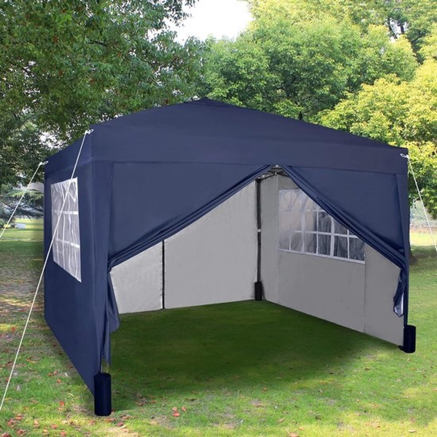 Waterdichte pop-uptent - 3 x 3 m - Blauw prieel met zijwanden en windstangen