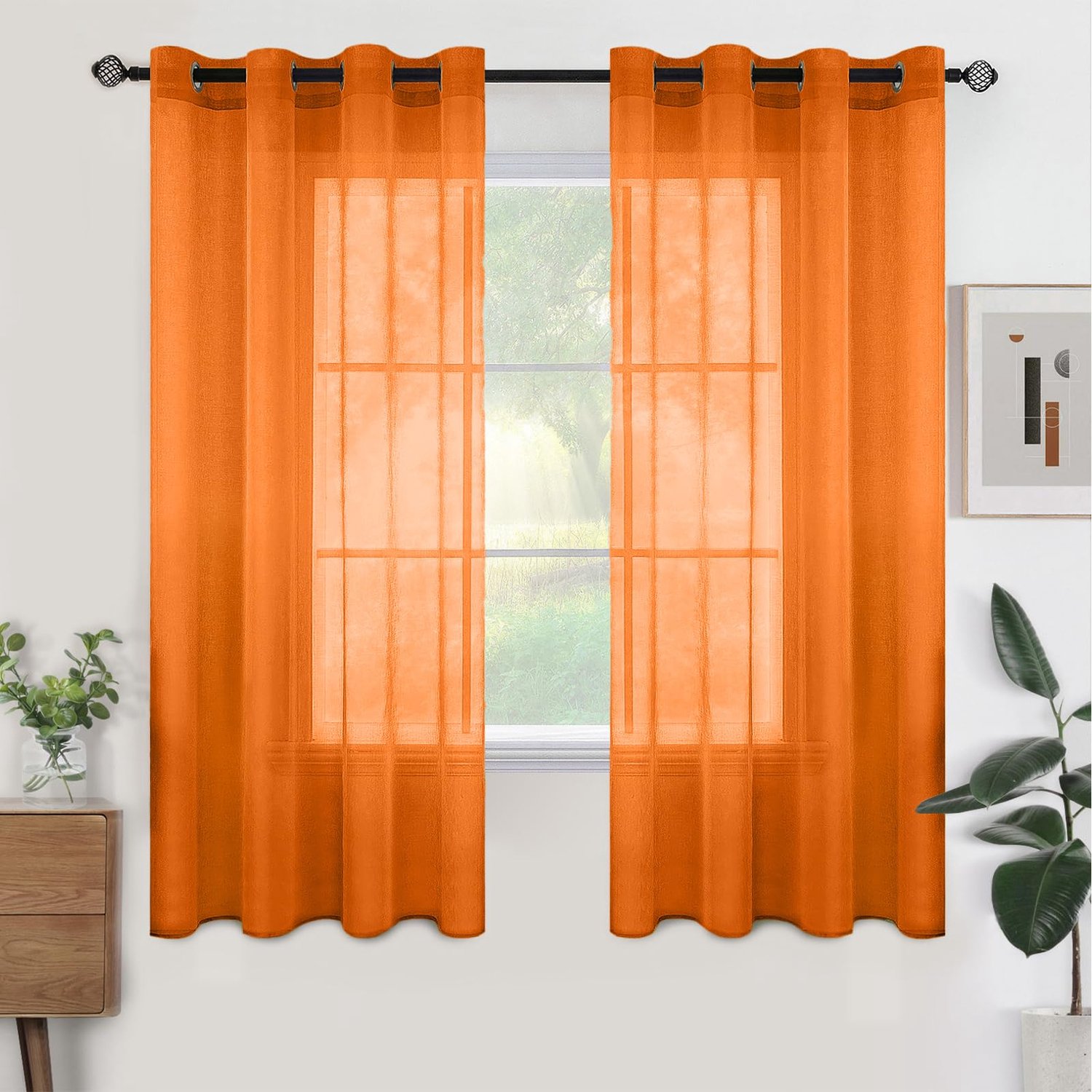 Gordijnen met ringen 140 x 145 cm - oranje - 2 stuks - ideaal voor woonkamer of slaapkamer - Luxento