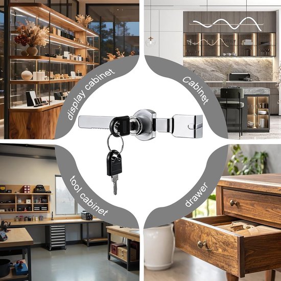 4 stuks terrariumslot met sleutel, gelijksluitend glazen deurslot en ratelslot voor vitrines, boorvrij, geschikt voor 2-8 mm glasdikte — afbeelding 4