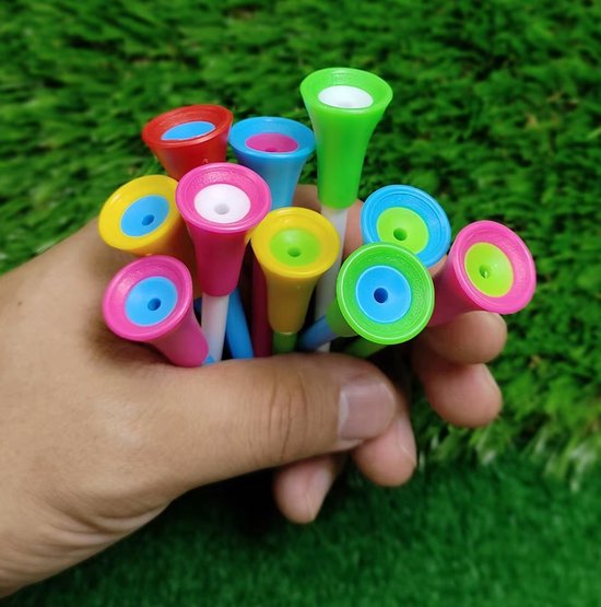 Golftees - 10 golf pinnetjes - Golf tee’s - 83mm - 10 stuks - Multicolor - Plastic golf tees - Kunststof - CHPN — afbeelding 2