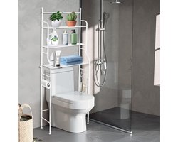 Supfine Opbergkast voor badkamer, opbergkast boven het toilet of wasmachine met 3 legplanken, toiletmeubel, badkamerrek (wit, 55 x 26 x 165 cm)