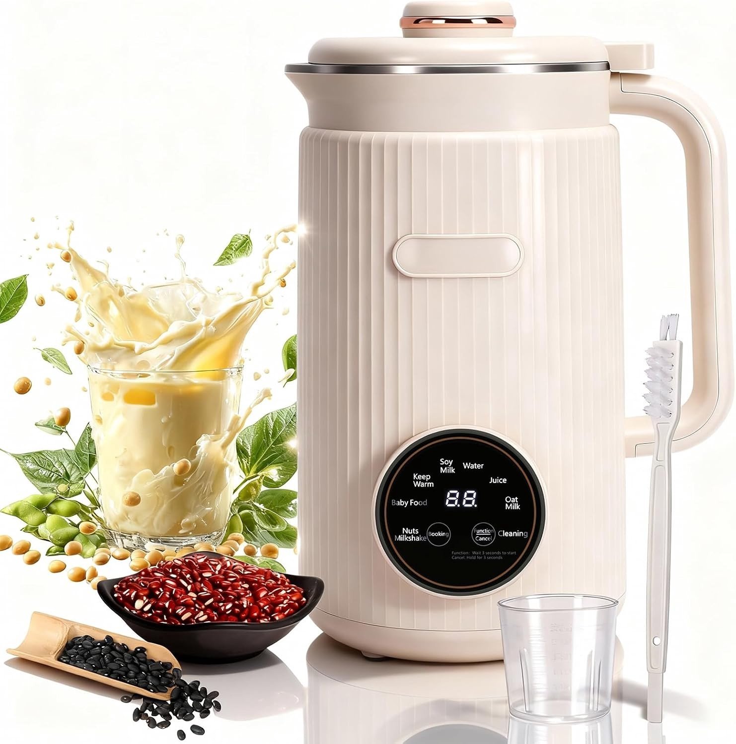Automatische Sojamelkmachine - Beige - 1,2 Liter - 8 in 1 Functies met Temperatuurregeling - Voor Latte en Cappuccino