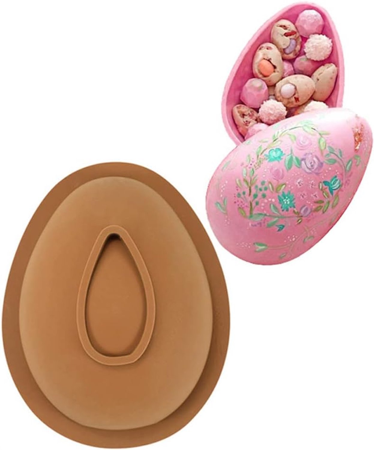 Chrees Paasei Chocoladevorm, Platina Siliconen Bakgereedschap voor Warme Chocoladebommen Mousse Cake, met Antiaanbaklaag voor Magnetron Koelkast Vaatwasser (Bruin)