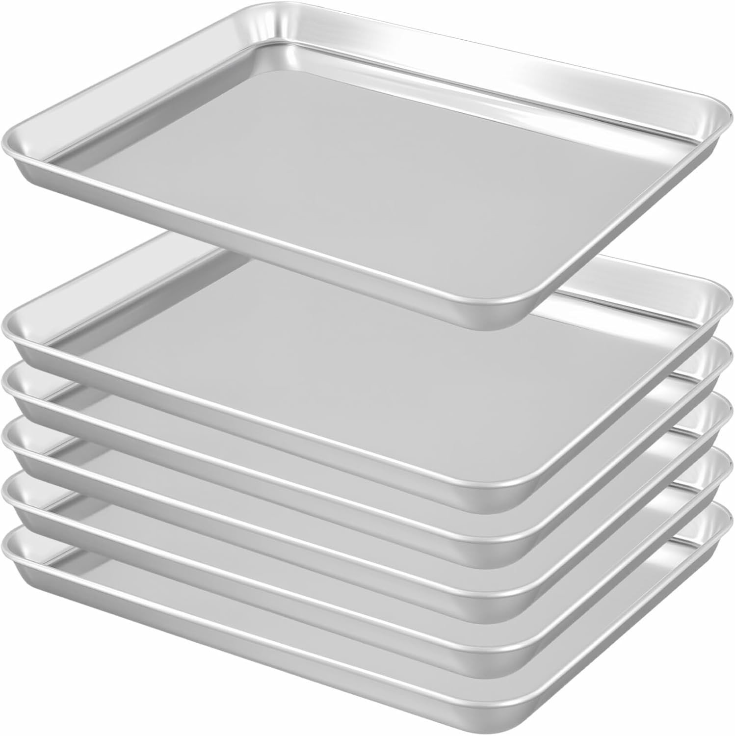 6 Stuks RVS Bakplaat, Grote Metalen Ovenplaat voor Koken en Roosteren, 31,5 x 24,5 x 2,5 cm, Duurzaam en veelzijdig Keukengerei