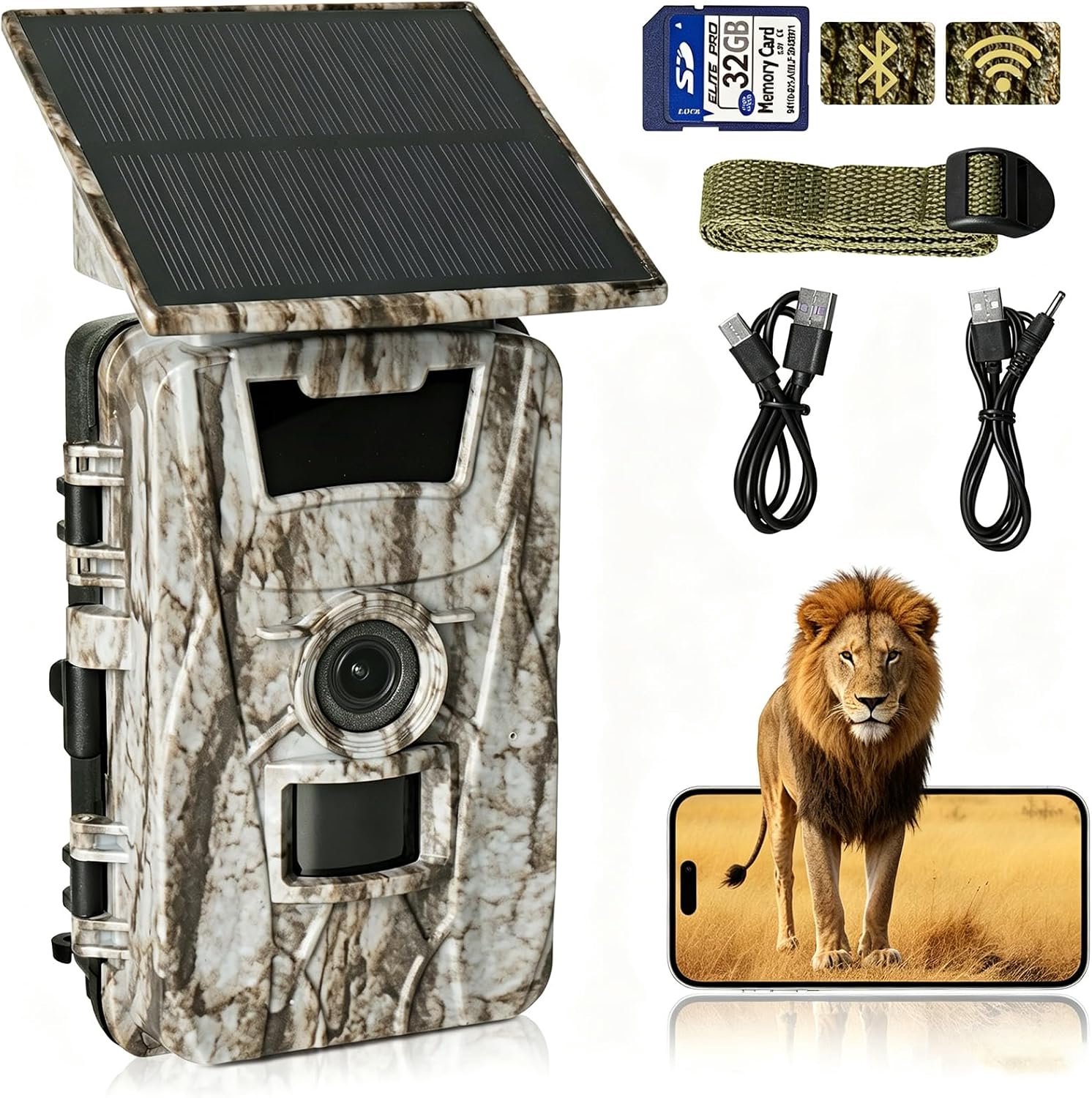 Wildcamera wifi met mobiele telefoonoverdracht app, 4K 60MP wildcamera zonne-energie