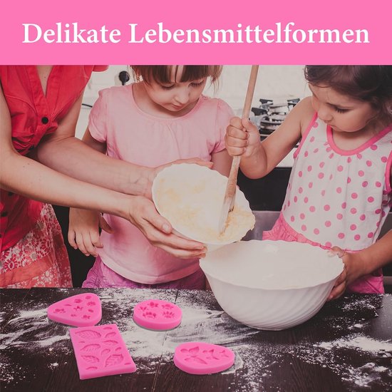 8 stuks siliconen bloemenvormen, 3D mini-bakvorm, fondant gietvorm vlinder met 1 roze druppelper, voor gelei, fondant, chocolade, ijs, kaarsen, lijm (roze) — afbeelding 4