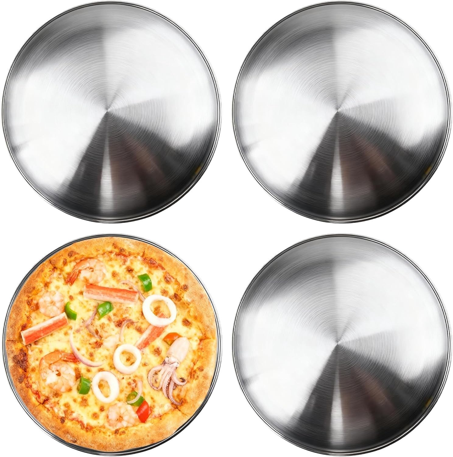 Set van 4 Ronde Pizza Platen van 30 cm van Roestvrij Staal voor Oven, Bakken en Serveren, Ideaal voor Thuisgebruik en Koffie Genieten