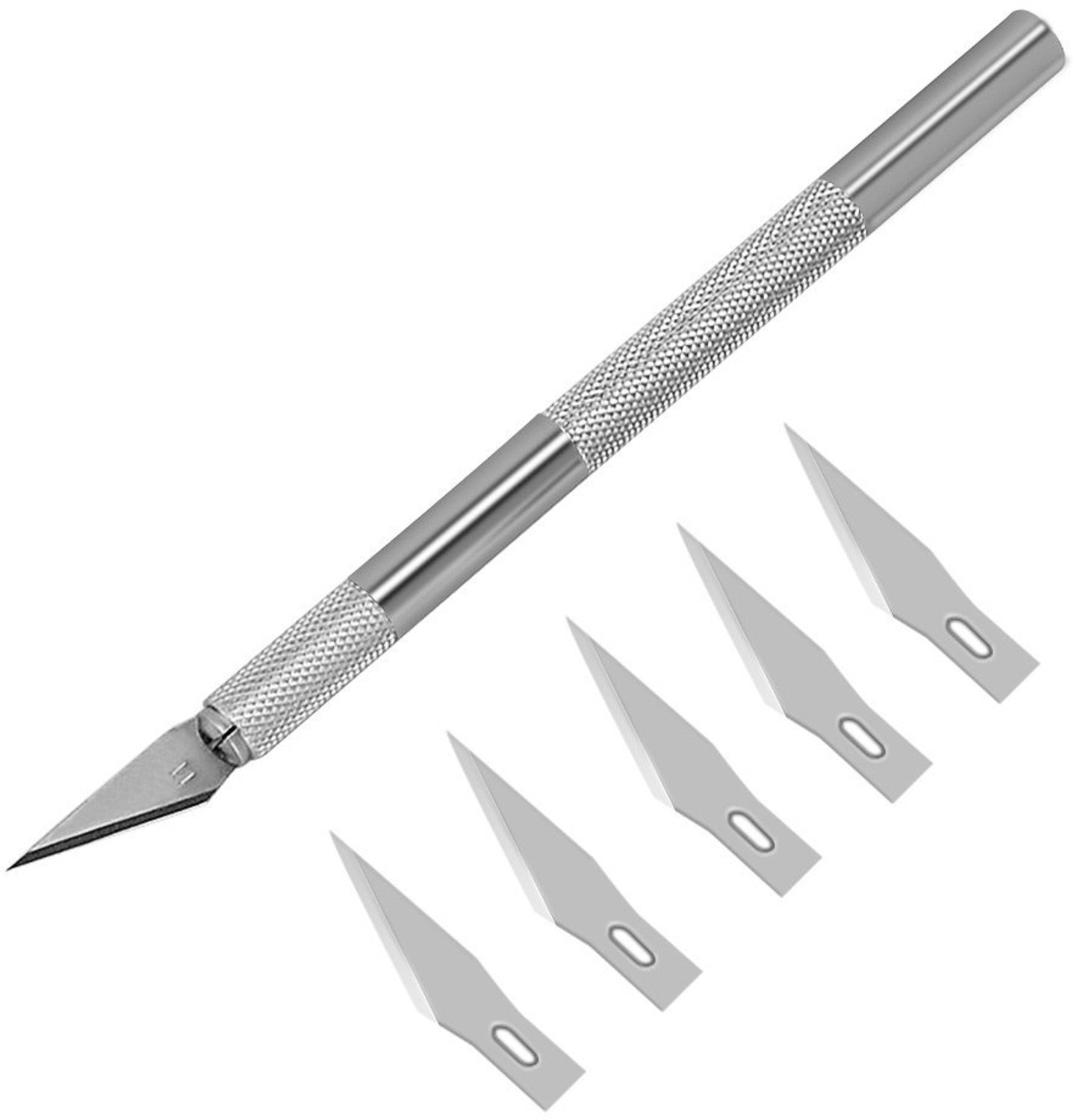 Precisiemes - Scherp mesje - Hobbymes set - Precisie hobbymes - Snijmes - Penmes - Precisie gereedschap - Hobby scalpel - Precision craft knife - Zilver - Metaal - Met vijf vervangingsmesjes - Jonyx