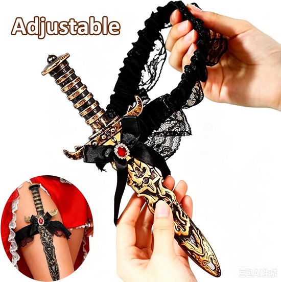 2 Stuks Piraat Zwaard Dijbeenkoker met Kanten Jarretier en Strik, Verkleedaccessoire voor Vrouwen, Geschikt voor Carnaval, Halloween en Rollenspellen — afbeelding 5