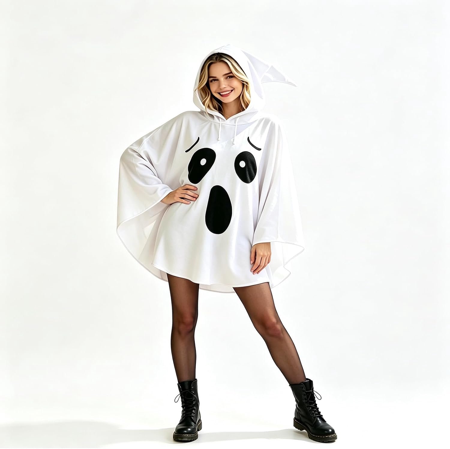 Witte geestcape met capuchon, kostuum voor volwassenen, geestkostuum voor dames, voor Halloween, feesten, horror, cosplay