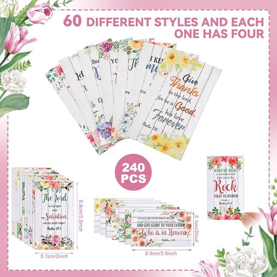 Estune Bijbelverskaarten - 240 stuks mini inspirerende citaatkaarten voor vrouwen en mannen, christelijk cadeau — afbeelding 3
