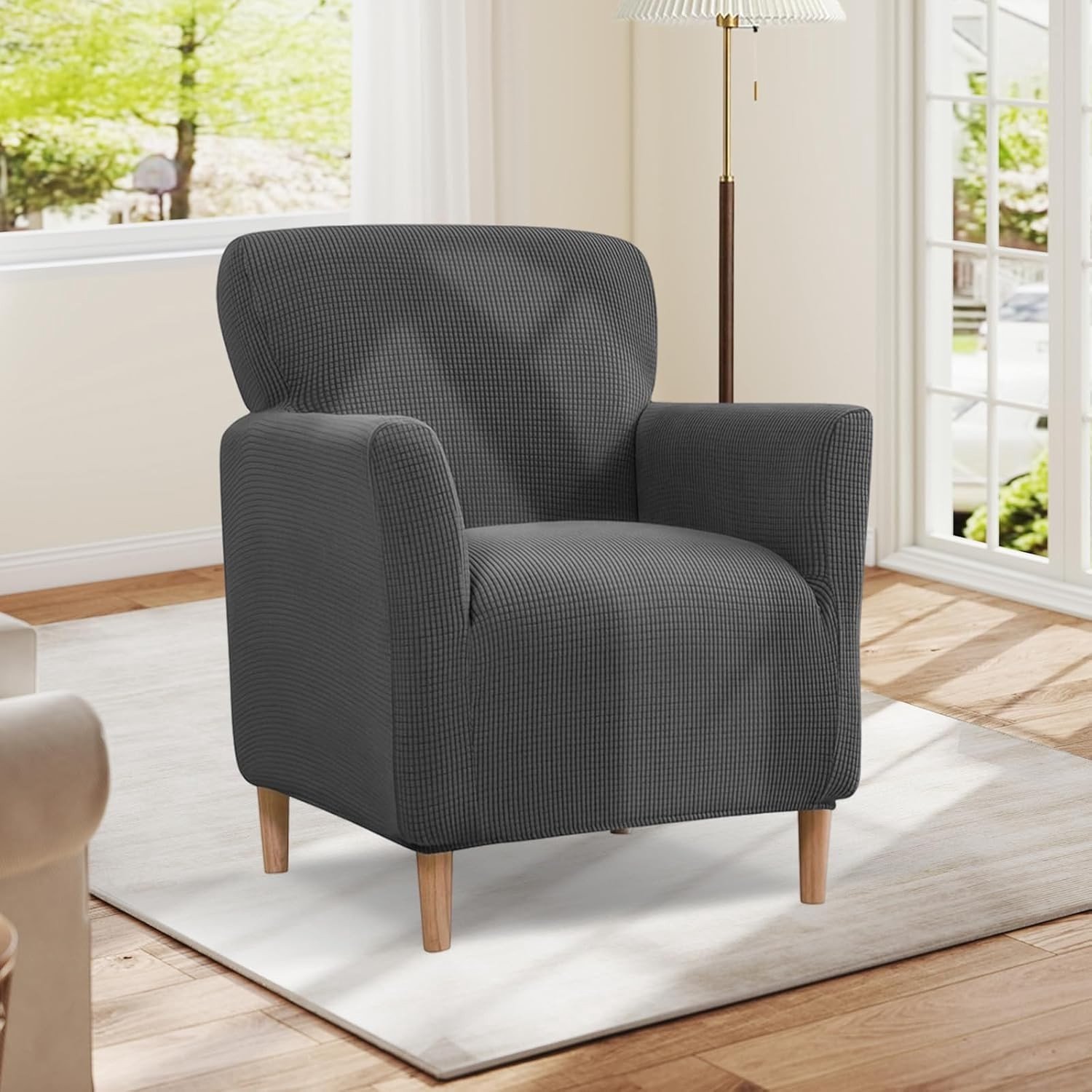 Hoogwaardige Stretch Armstoelhoes voor 1-zits Fauteuil, Wasbare Meubelbescherming, Lichtgroen en Donkergrijs