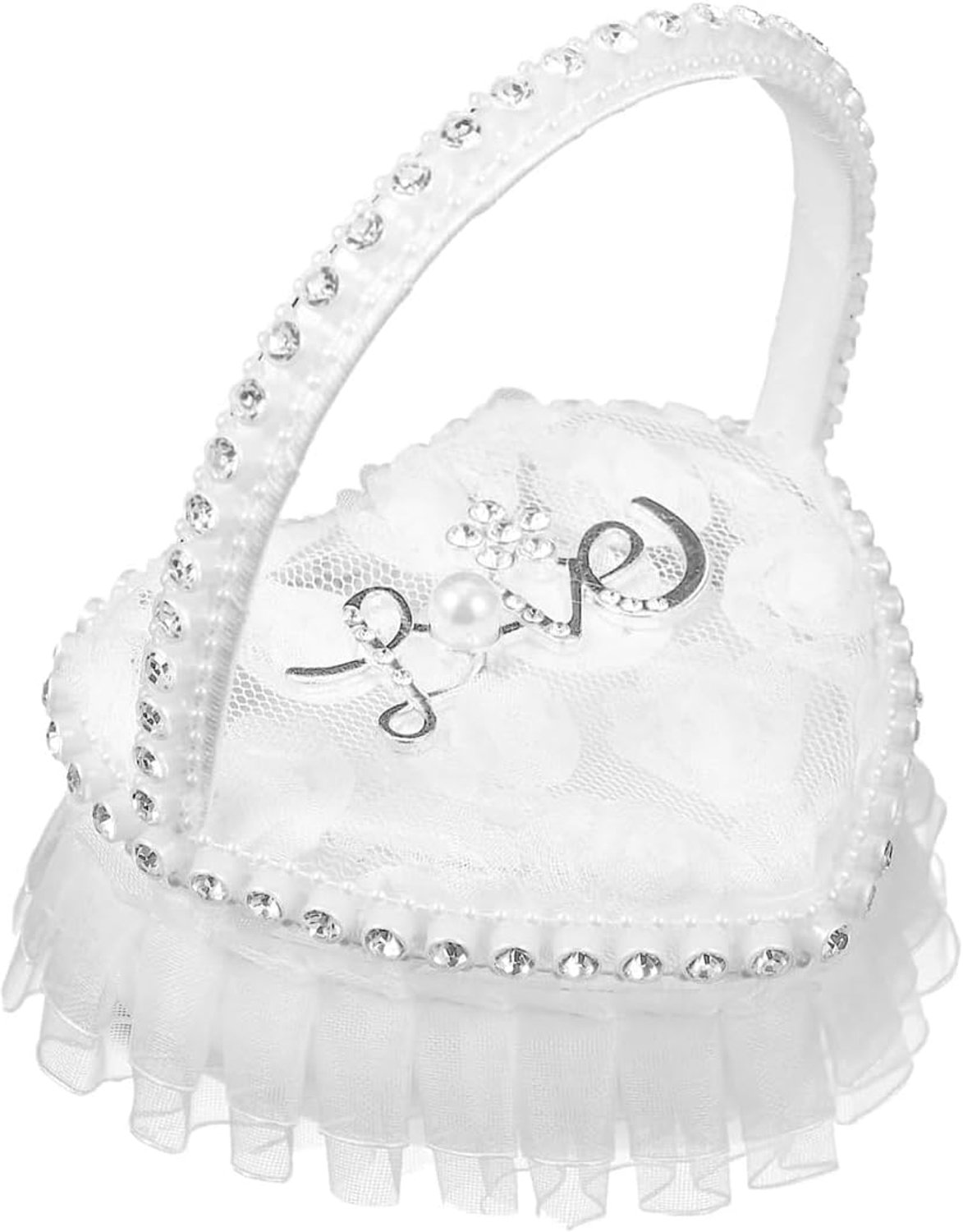 Teron Lace Pillow Basket, Ring Handle Beads Pillows, Geschikt voor ceremonie, Elegante bruiloft accessoire