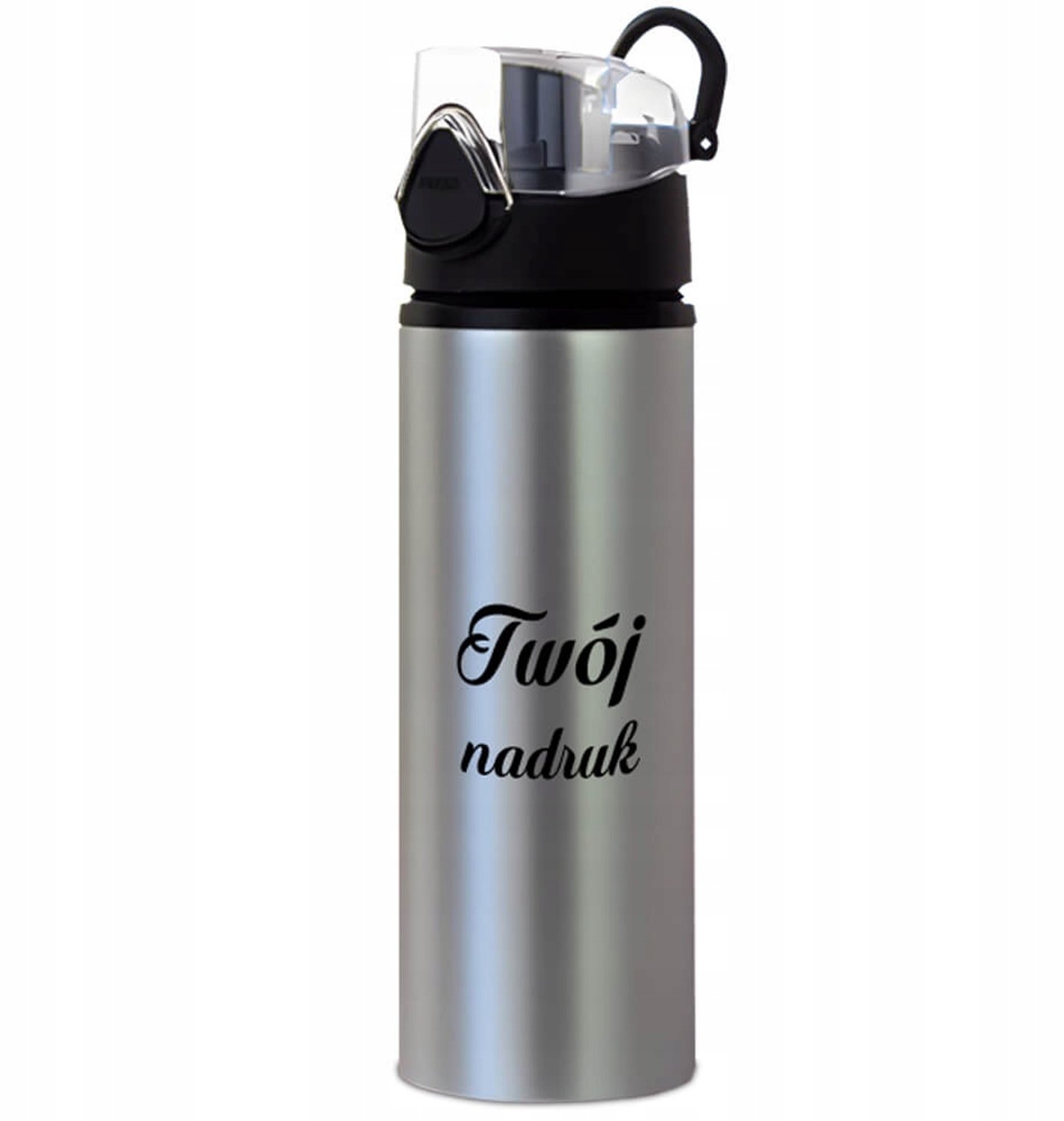 Merkloos Zilveren Sport Bidon 750ml met Zwarte Dop - Personaliseerbaar