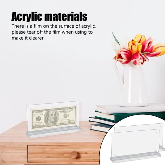 2 stuks acryl bankbiljetten display bill frame helder Euro fotohouder ticket protector stempel verzamelaccessoires voor thuis kantoor (10 x 20 cm) — afbeelding 4