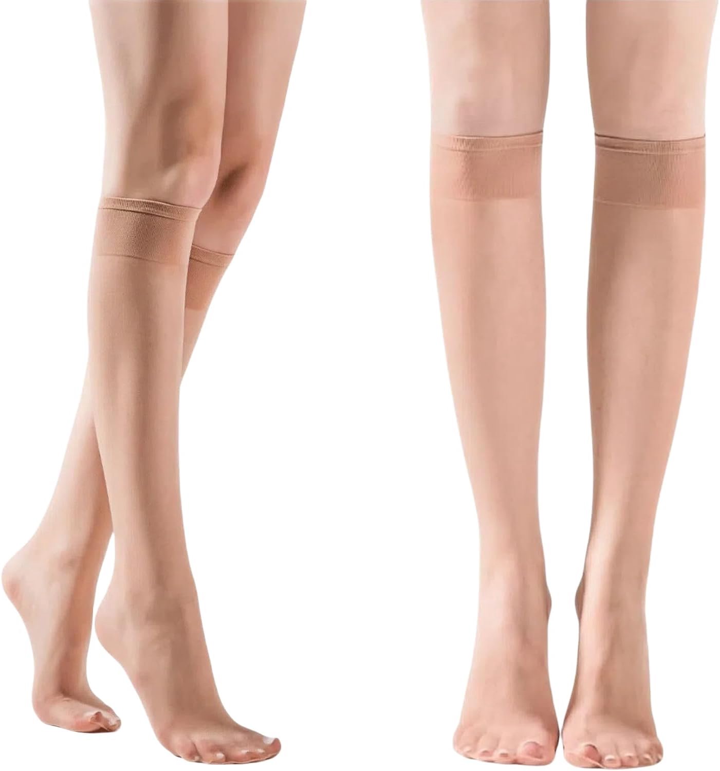 12 paar basic kniekousen voor dames, 10 DEN, kniekousen, halftransparante kousen, Kleur, Eén Maat