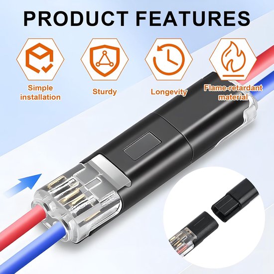 50 stuks D2 type mannelijk naar vrouwelijk verbindingsklem | Praktische en snelle waterdichte connectoren, steekkabelconnector voor 18-22 AWG-kabel — afbeelding 2