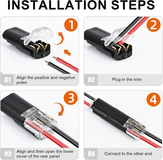 50 stuks D2 type mannelijk naar vrouwelijk verbindingsklem | Praktische en snelle waterdichte connectoren, steekkabelconnector voor 18-22 AWG-kabel — afbeelding 4