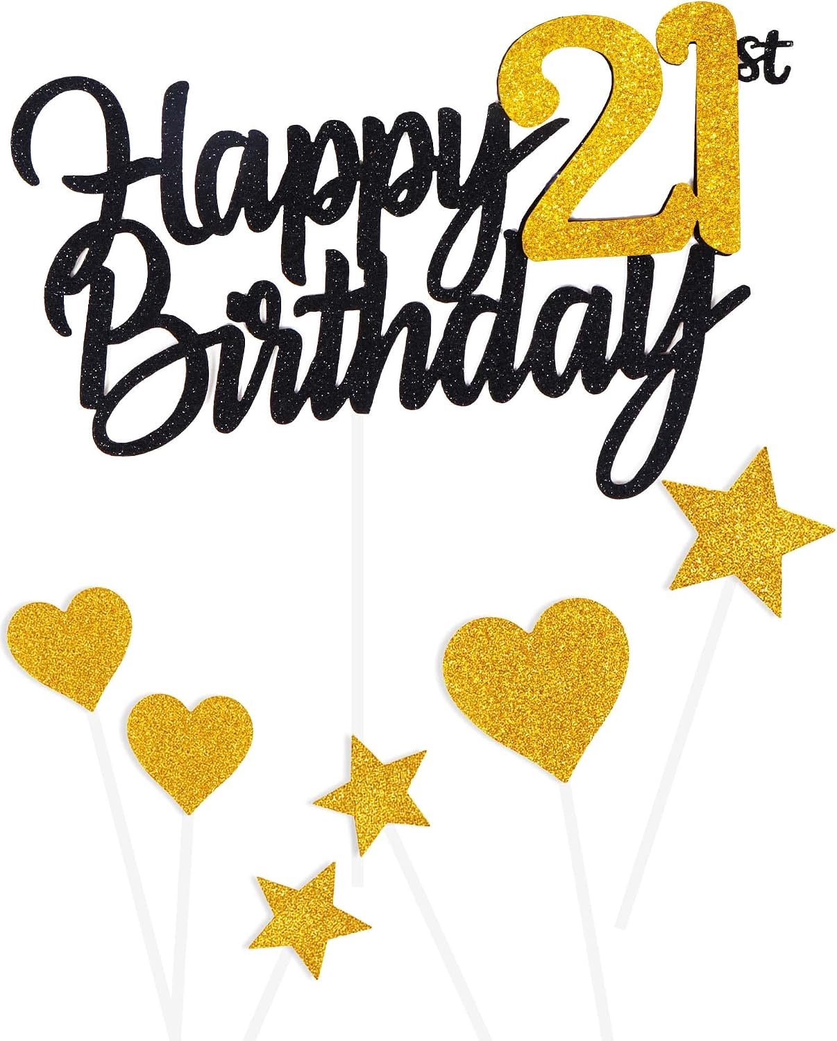 Taart siert jongen meisje 21e verjaardag, 21e verjaardagstaart siert Zwart Goud 21e verjaardag, Happy Decoration taart decoratie taart 21e verjaardag Jongen Meisje Mannen Vrouw 21e verjaardag