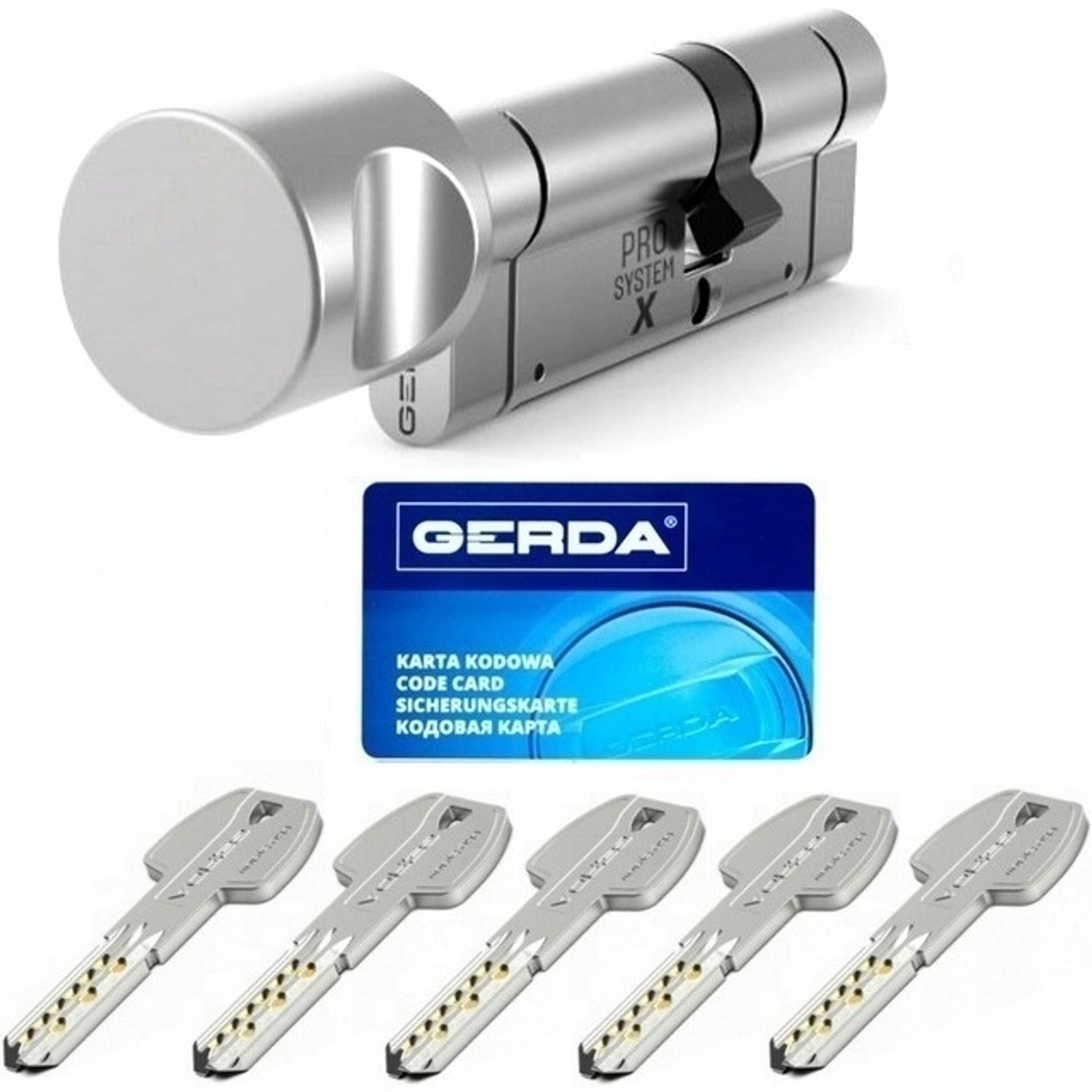 Gerda Pro System X Antidiefstal Cilinder met Knop 70mm Nikkel-Satijn