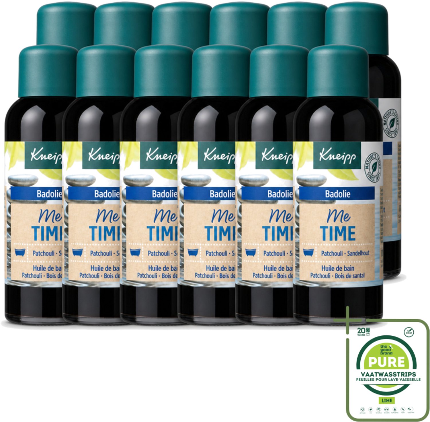 12 x Kneipp - Badolie - Me-Time - Patchouli & Sandelhout - 100 ml - Grootverpakking - Vaatwasstrips - Badolie - Ontspanning - Zelfzorg - Patchouli - Sandelhout