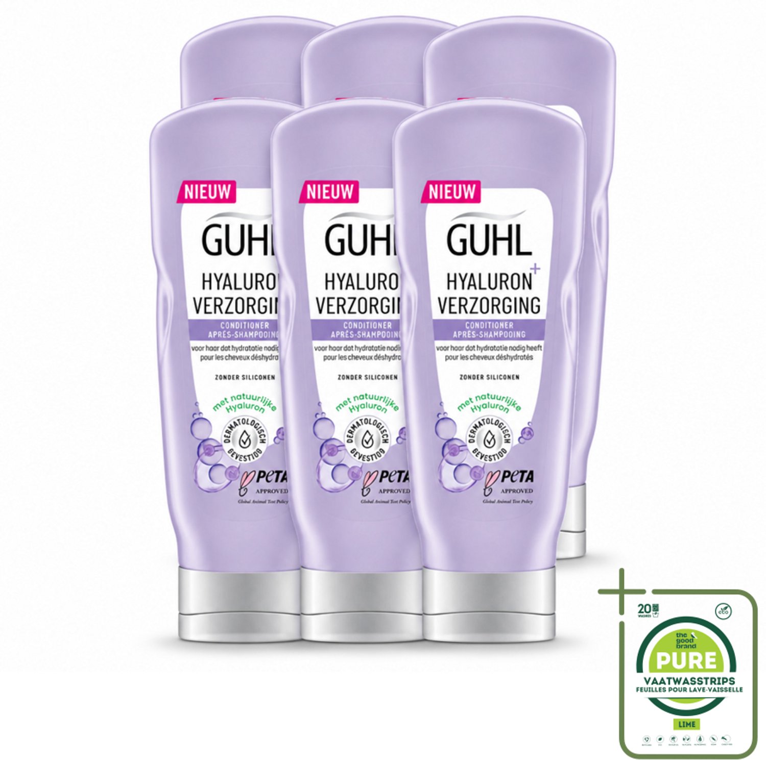 6 x Guhl - Conditioner - Hyaluron+ Verzorging - 200 ml - Grootverpakking - Vaatwasstrips - Hydratatie Haar - Hyaluron Haar - Droog Haar - Gezond Haar - Glans Haar