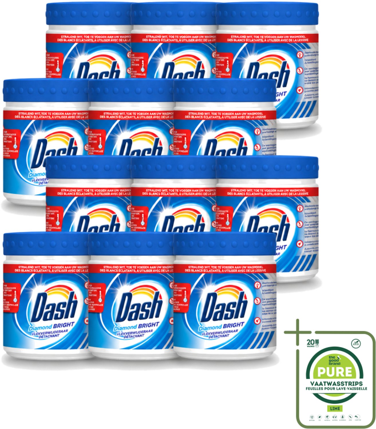 12 x Dash - Diamond Bright - Vlekverwijderaar Poeder - Voor Witte Was - 500 g - Grootverpakking - Vaatwasstrips - Vlekverwijderaar - Witte Was - Vlekken Verwijderen - Wasmiddel - Optische Witmakers