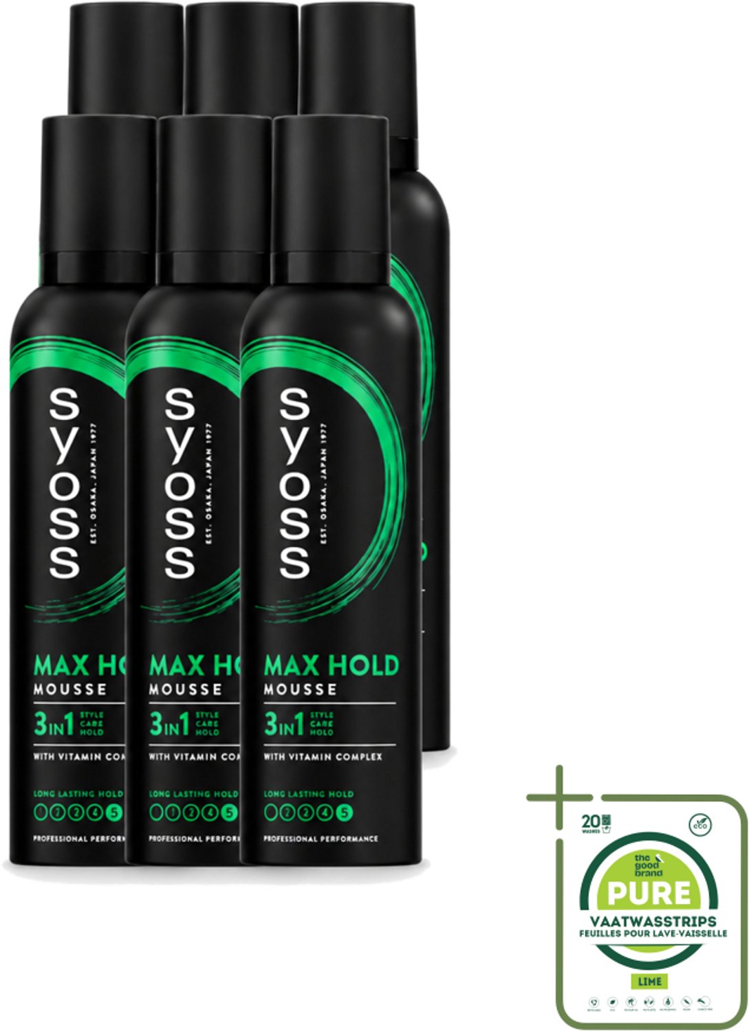 6 x Syoss - Max Hold - Haarmousse - Ultra Sterke Hold - 250 ml - Grootverpakking - Vaatwasstrips - Haarmousse - Keratine - Haarversterking - Styling - Haarverzorging