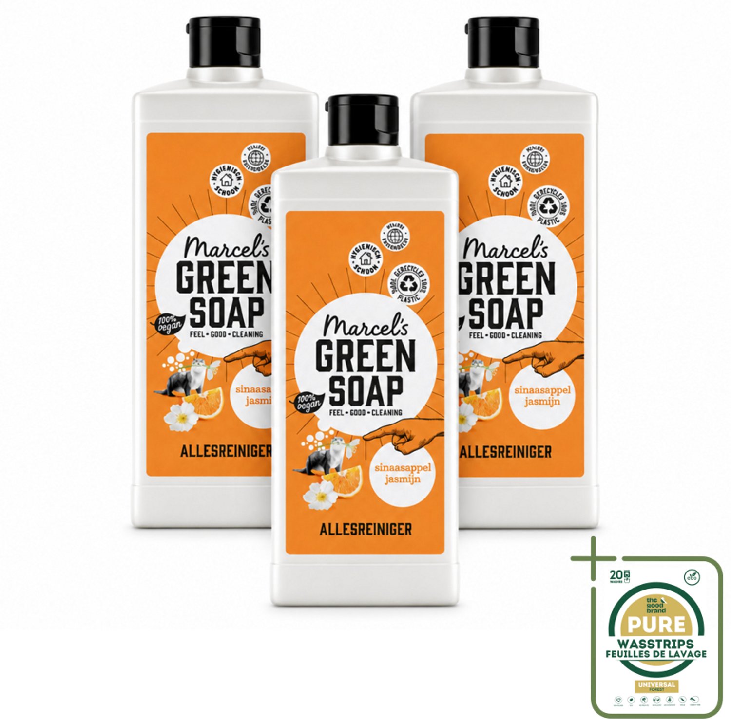 3 x Marcel's Green Soap - Allesreiniger - Sinaasappel & Jasmijn - Natuurlijk & effectief - 750 ml - Wasstrips - Allesreiniger - Natuurlijke Reiniger - Reinigingsmiddel - Huishoudelijke Reiniger - Reinigen